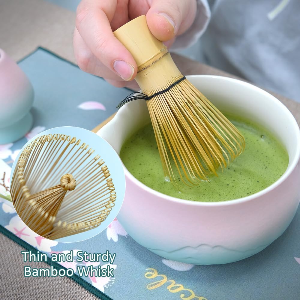 Joyscale Matcha Whisk Set, Matcha Set Whisk And Bowl, 8 Pcs Matcha Kit Set(Distant Mountains Design), 18 OZ, Japanese Matcha Tea Set, Matcha Making Kit Gifts for Tea Lovers(Pink Green) - Image 6
