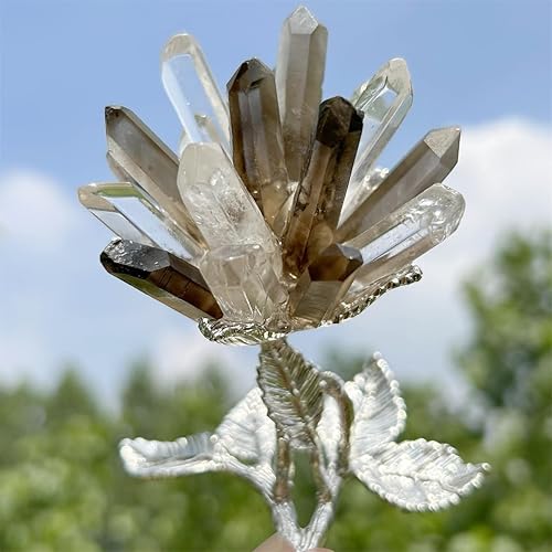 Miniatura 2 de Árbol de cuarzo ahumado y cristal de cuarzo de 3.7 pulgadas, mineral de racimo de cuarzo transparente natural, árbol de la vida, flores de cristal,