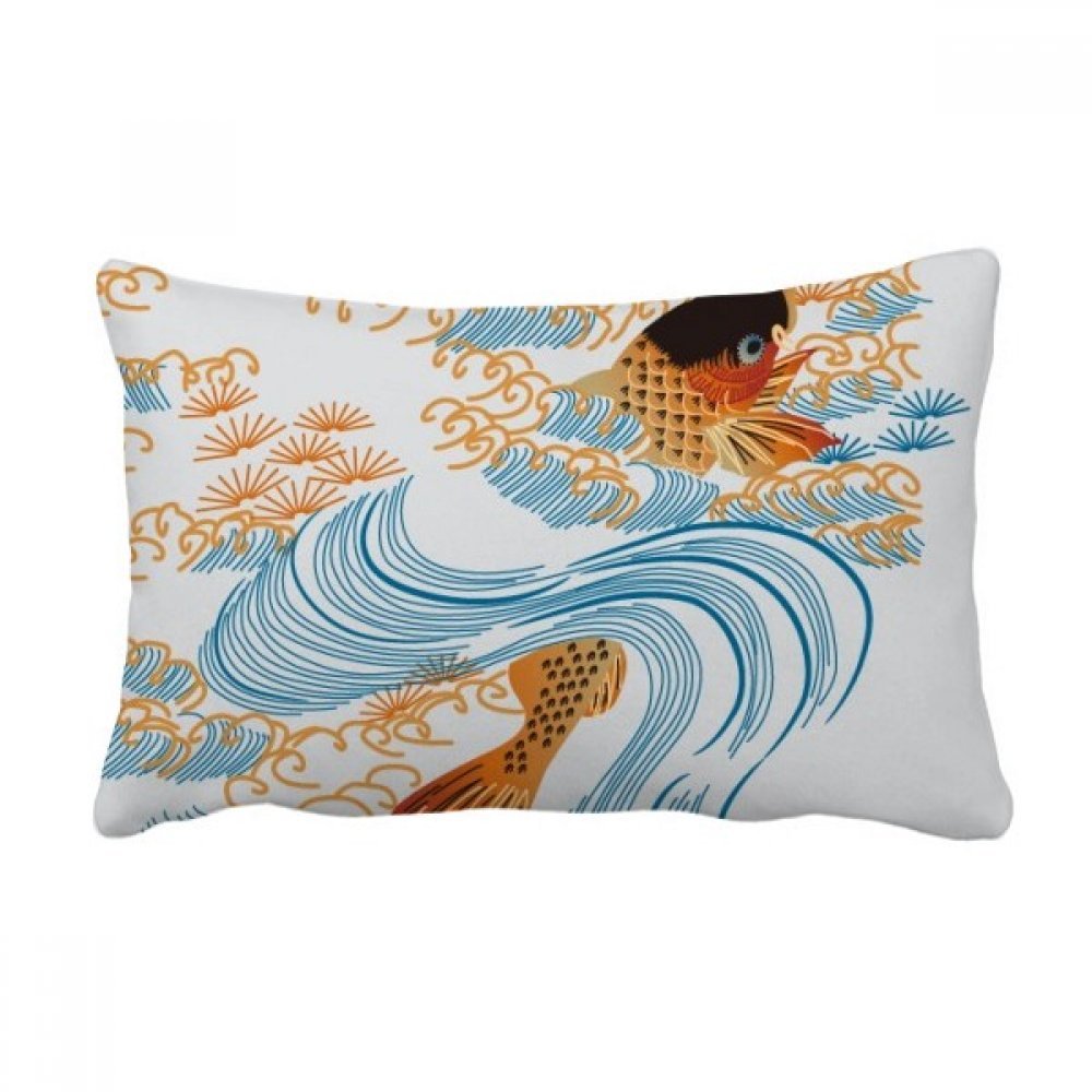 Coussin lombaire poisson d'eau de style peinture japonaise multicolore 40x60 cm pour canapé