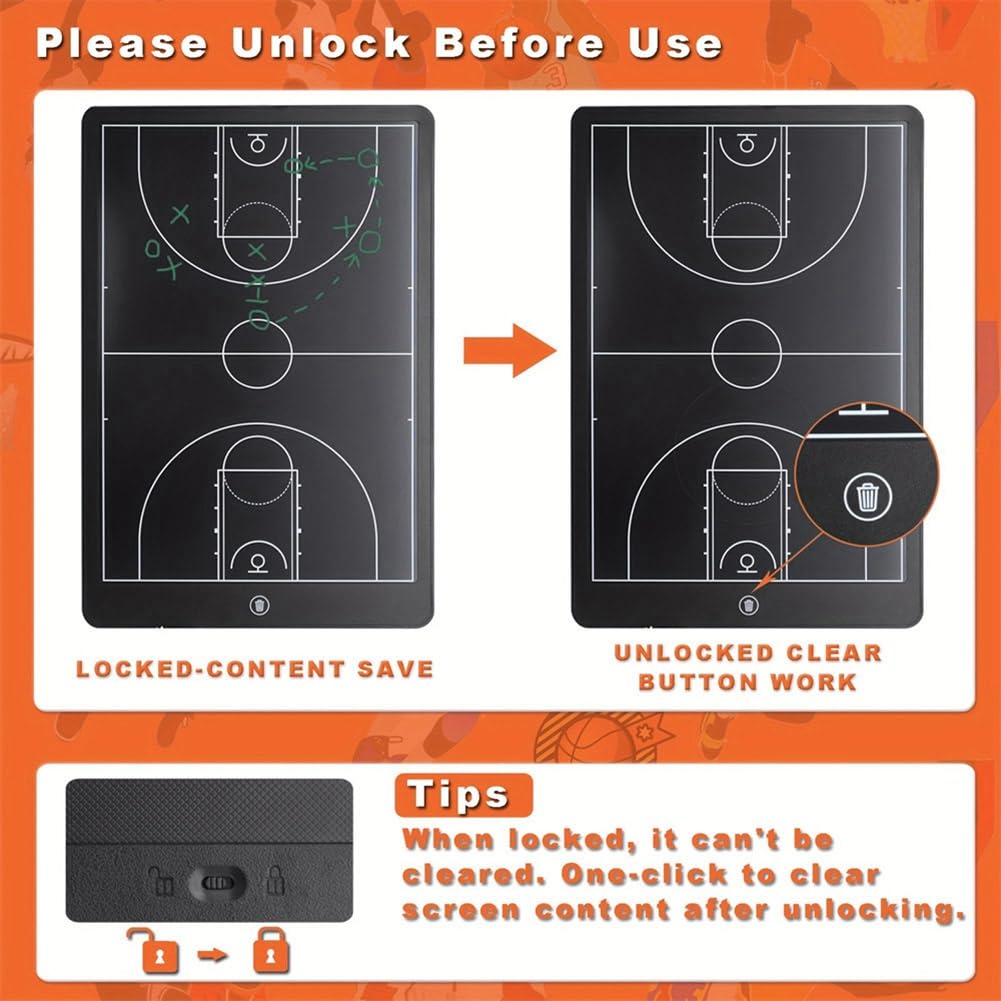 Breeshy Tableau de Coaching Électronique, Écran LCD 16 Pouces, Tableau de Stratégie avec Fonction de Verrouillage pour Basket-Ball, Basket-Ball Vertical