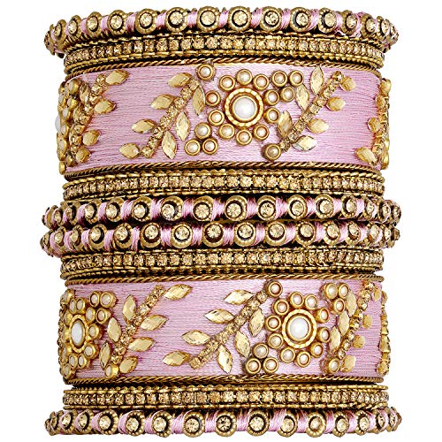 Image of Peora Silk Thread Matching Floral Bangle Set Bridal Chuda Chura Jewellery for Women Girls Navratri Gift Size 2.8 inch