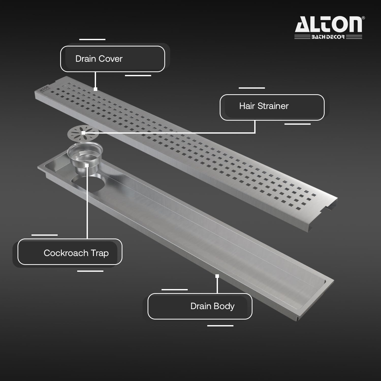 ALTON SS-304 Shower Channel Drain - 30 Inch -3