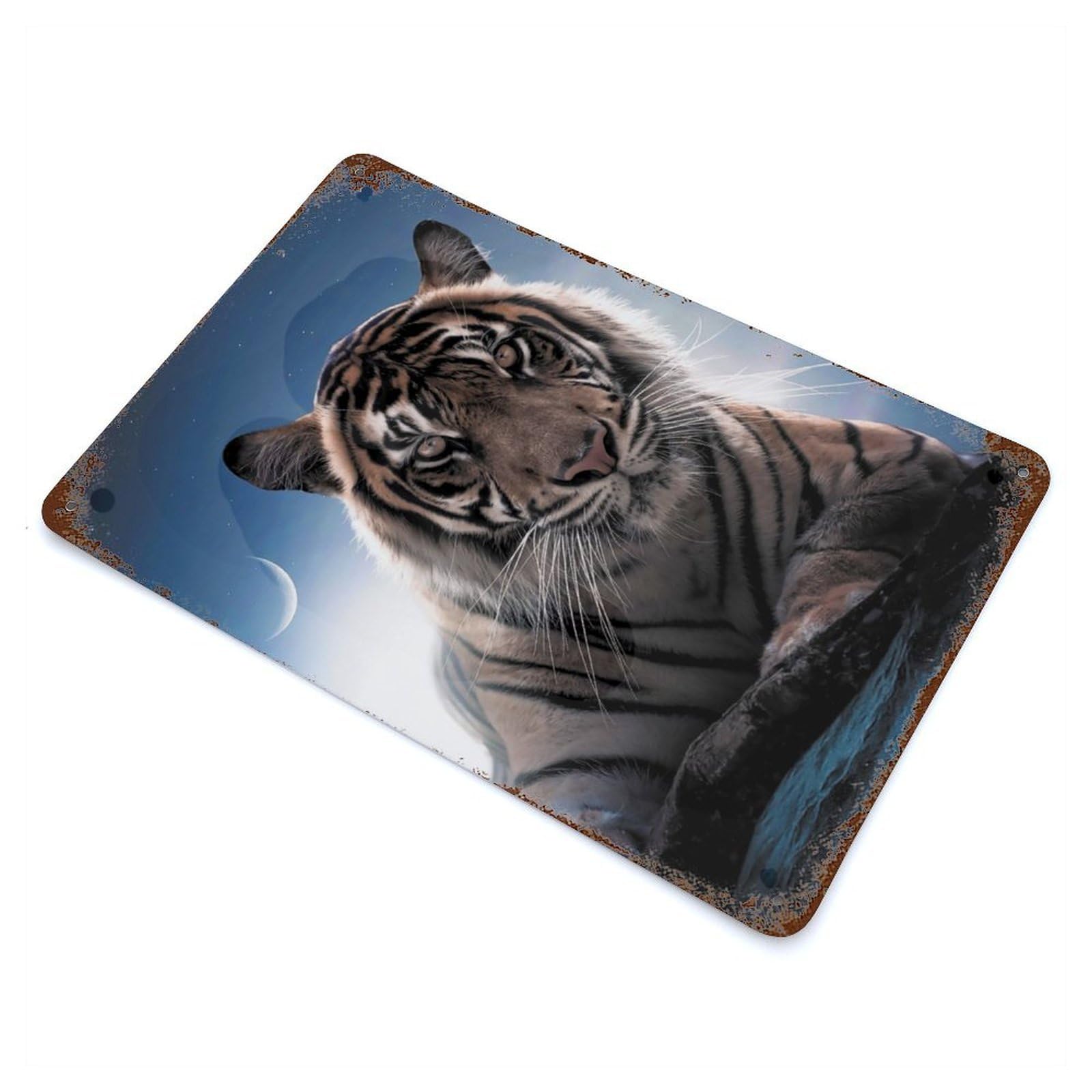 Rust Effect The Tiger And The Moon Vintage Rust Metal Sign 11.8"x7.9", Vintage Wall Decor for Garage, Bar And Workshop Decor
