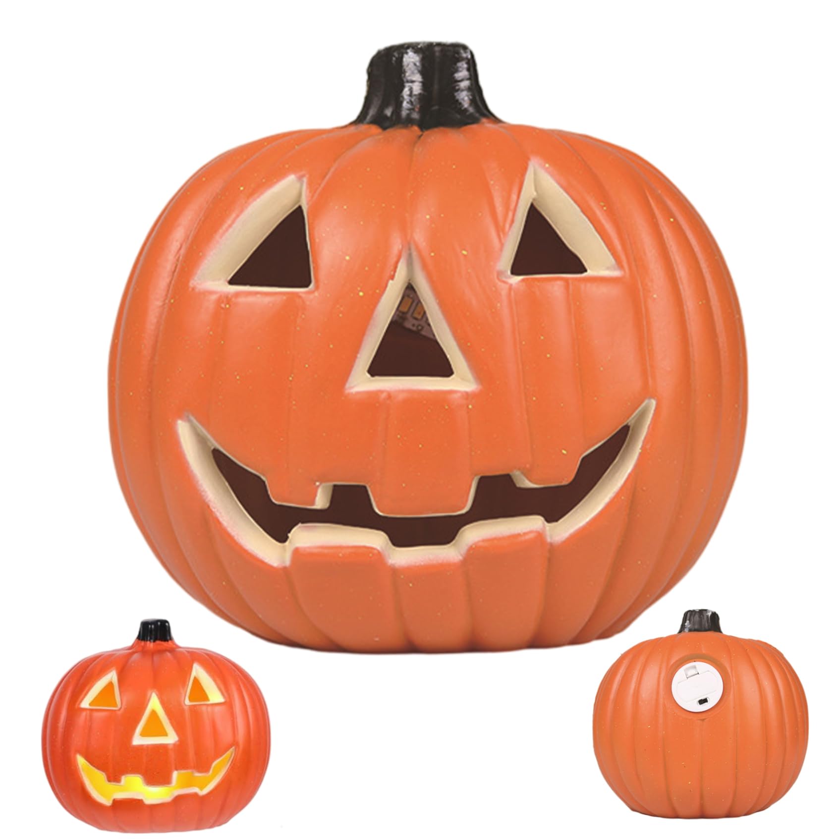 Lanterne Citrouille en Plastique de 8 Pouces Halloween à Piles avec Visage Effrayant Orange