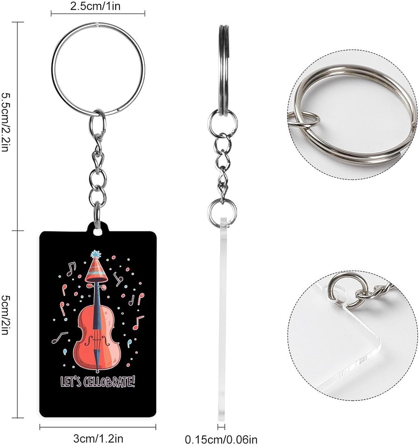 Let's Cellobrate Cello Music Acrylic Keychain with Picture Bag Decorative Accessories Keychain for Car Keys Holiday Gift 1PC image 2