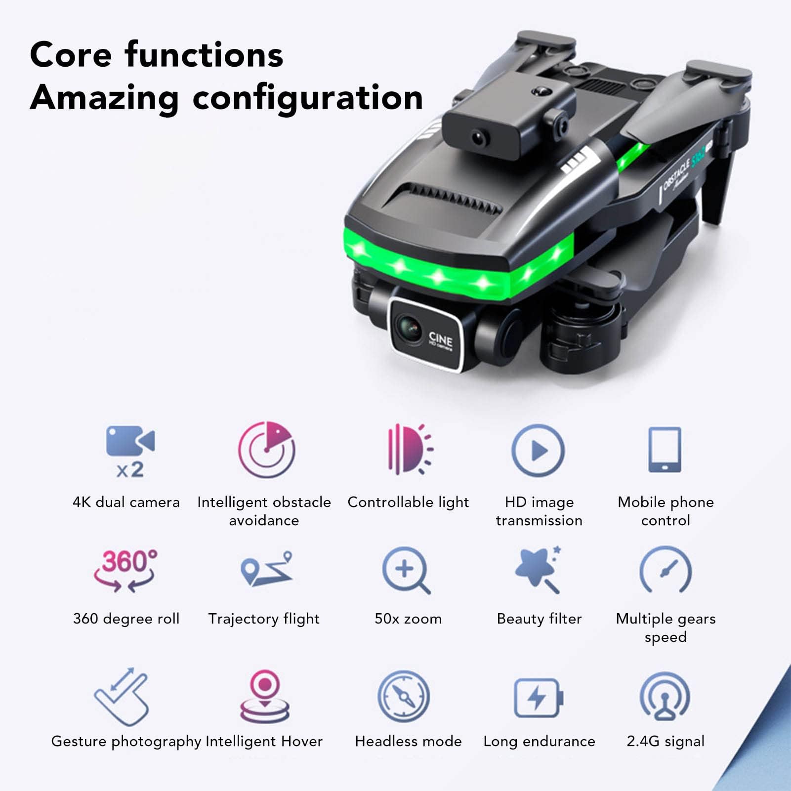 Drone, Evitamento Ostacoli WiFi S162 Drone Rc Quadcopter, Controllo Gesti 4K HD Drone con Fotocamera per Adulti Principianti Bambini
