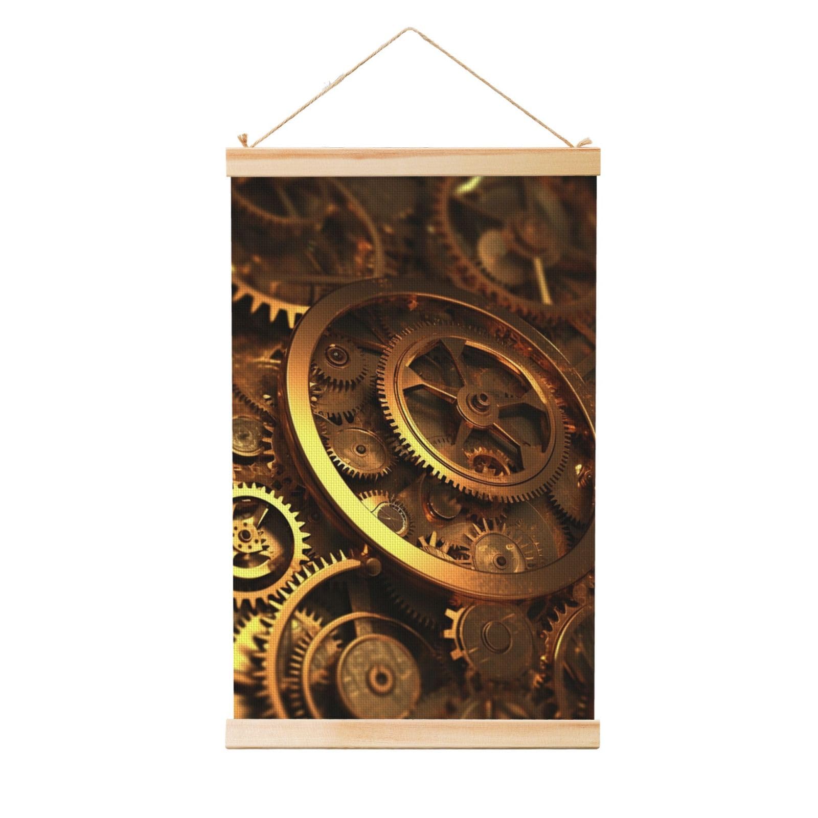 Cool Steampunk Gears Posters Wooden Shaft Hanging Poster Canvas Prints Scroll Wall Art Painting Vintage Wall Banner Modern Artwork Decor for Home Decor Ready to Hang 12"x18"