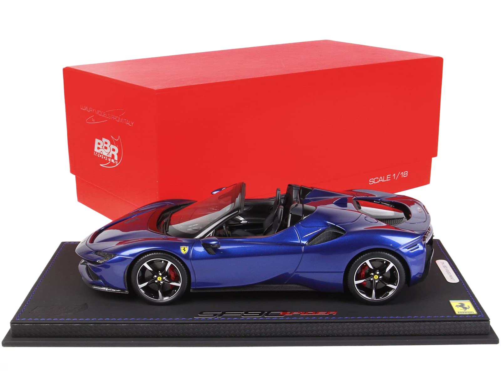 Ferrari SF90 Spider Convertible Blue Elettrico Metallic with Display CASE Limited Edition to 140 Pie