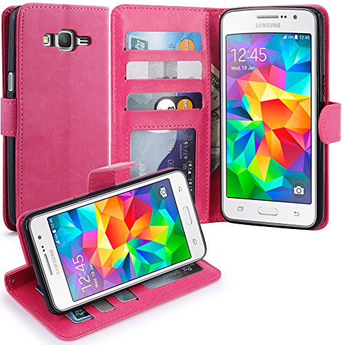 Grand Prime Case, LK Galaxy Grand Prime Wallet Case, Luxury PU Leather Case Flip Cover with Card Slots Stand For Samsung Galaxy Grand Prime, HOT PINK