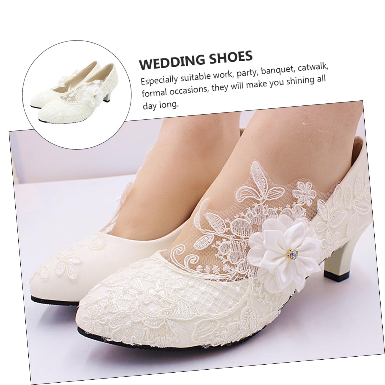 SOIMISS Hochzeitsschuhe aus Spitze elegant Hausschuhe bestiegen Braut- Keile High Heels Damenschuhe weiß Adiletten Damen weißes Kleid Frau Partyschuhe Spitze Schuhe Obermaterial: Pu