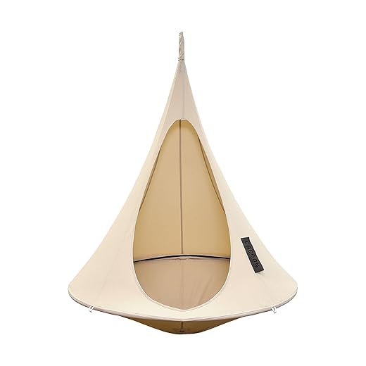 Bebo Cacoon Hanging Chair - Color Natural/White - Weight Capacity 220Lbs - Outdoor and Indoor Use - Hanging Kit Included - Aluminum Ring for Durability