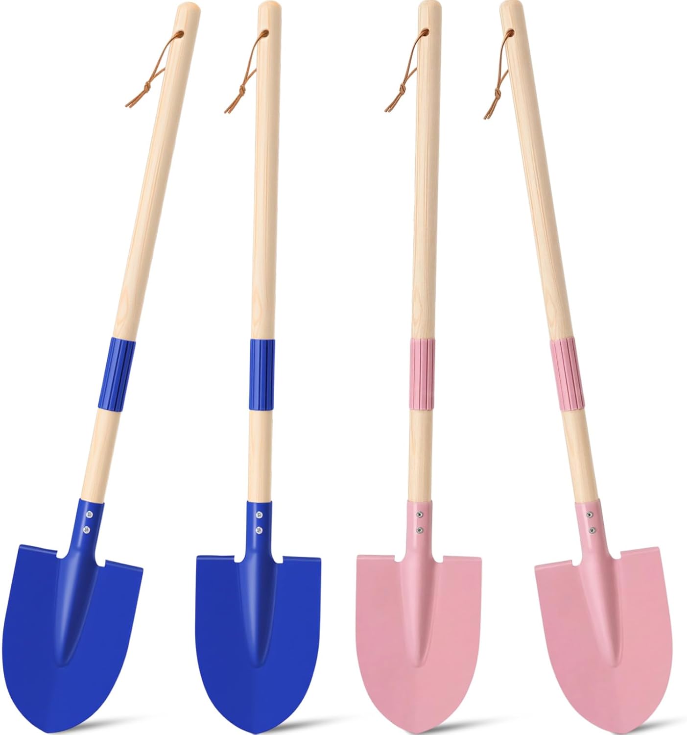4 Pcs Detachable Kids Beach Shovels, 27" Long Kids Gardening Tools Bulk Metal Sand Shovels with Wooden Handle for Digging Shoveling Sand Snow Gardening Tools Beach Toys Gifts (Blue, Pink)