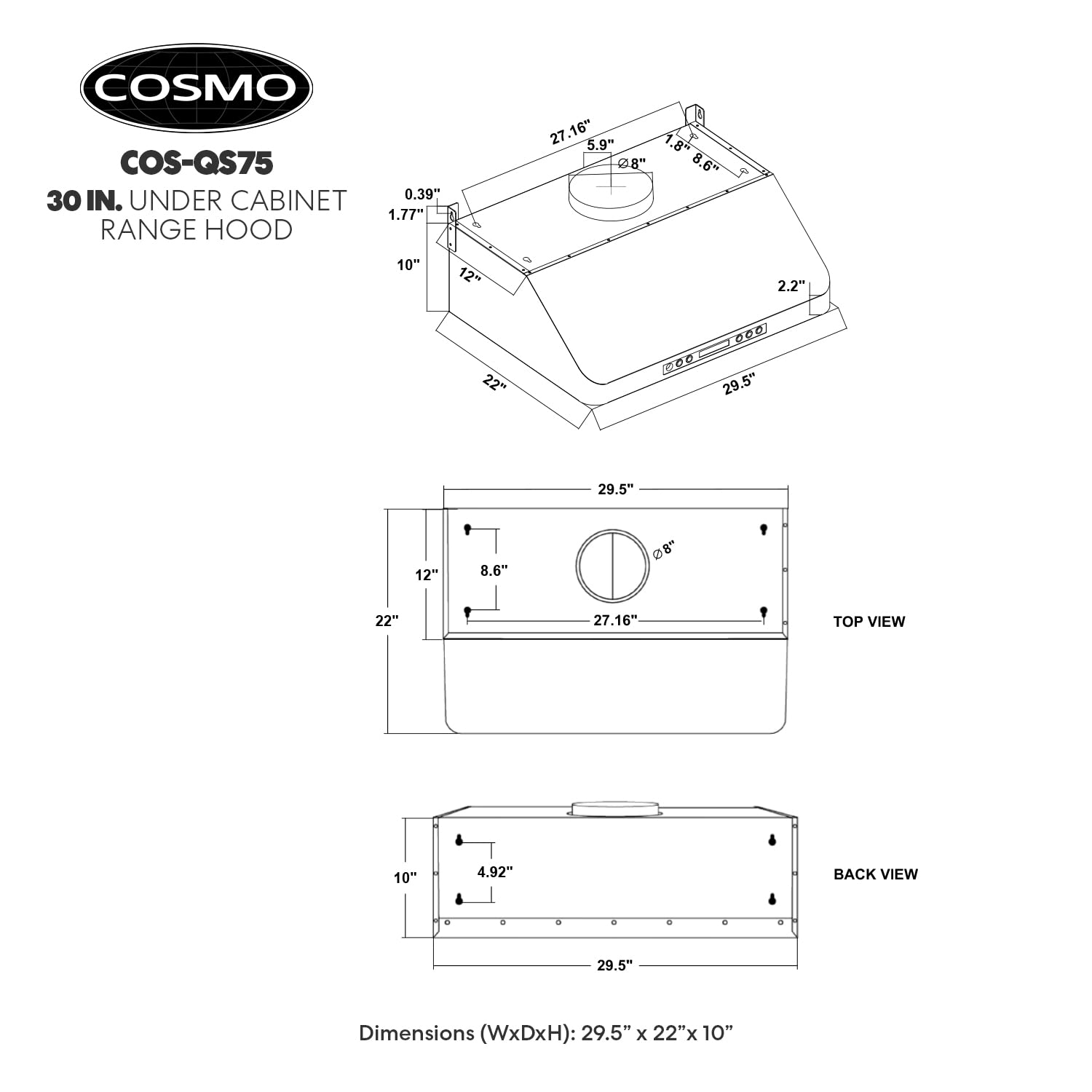 Buy COSMO COSQS75 30 in. Under Range Hood with 500 CFM