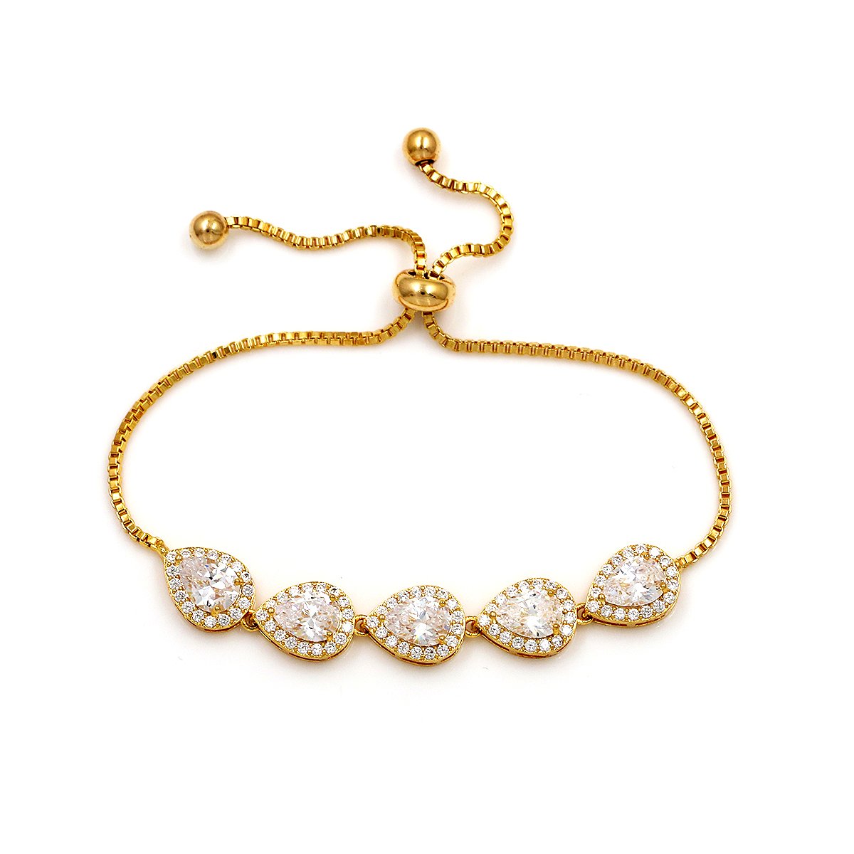 WeimanJewelry Cubic Zirconia CZ Wedding Bridal Pear Cut Adjustable Teardrop Chain Bracelet for Women Lady (Gold)