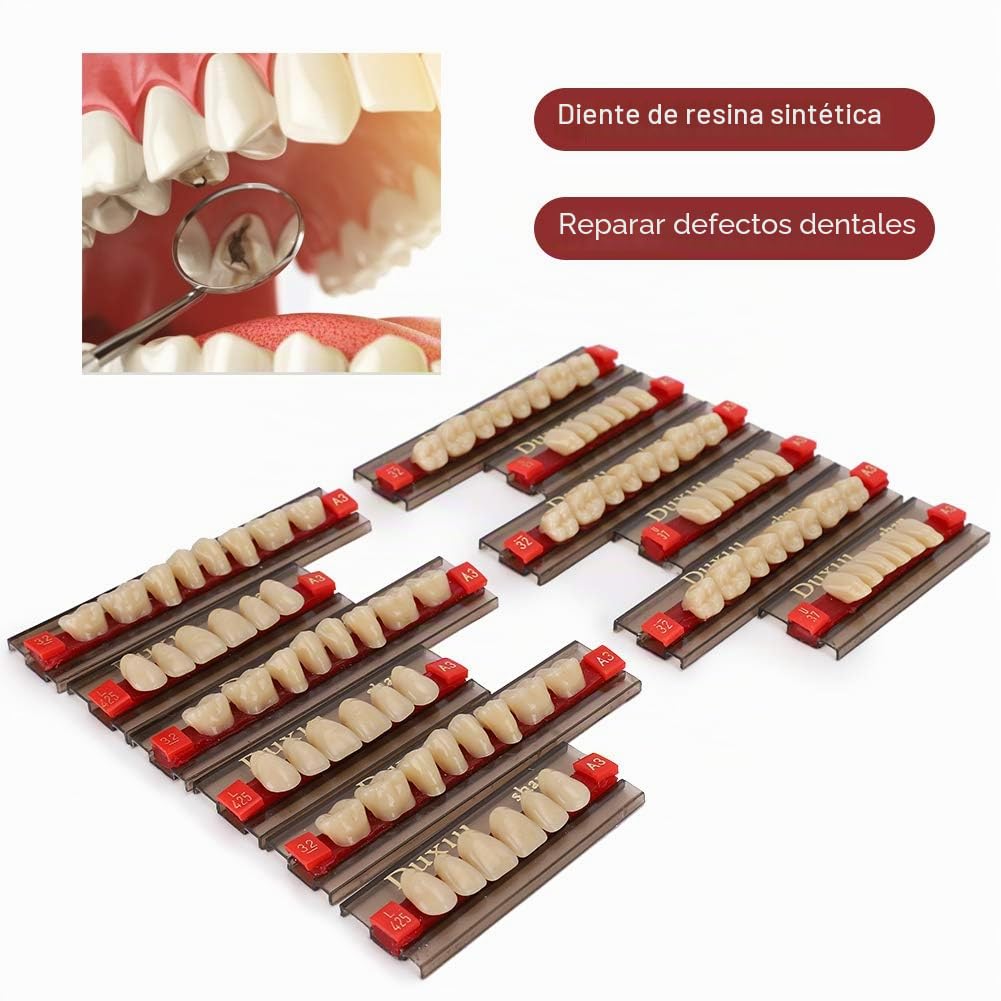 12 Uds. Dentadura postiza de resina, 84 Completos de Material Dental tonos A3, dentadura postiza de resina sintética para reemplazo DIY, Halloween Suministros para dentistas