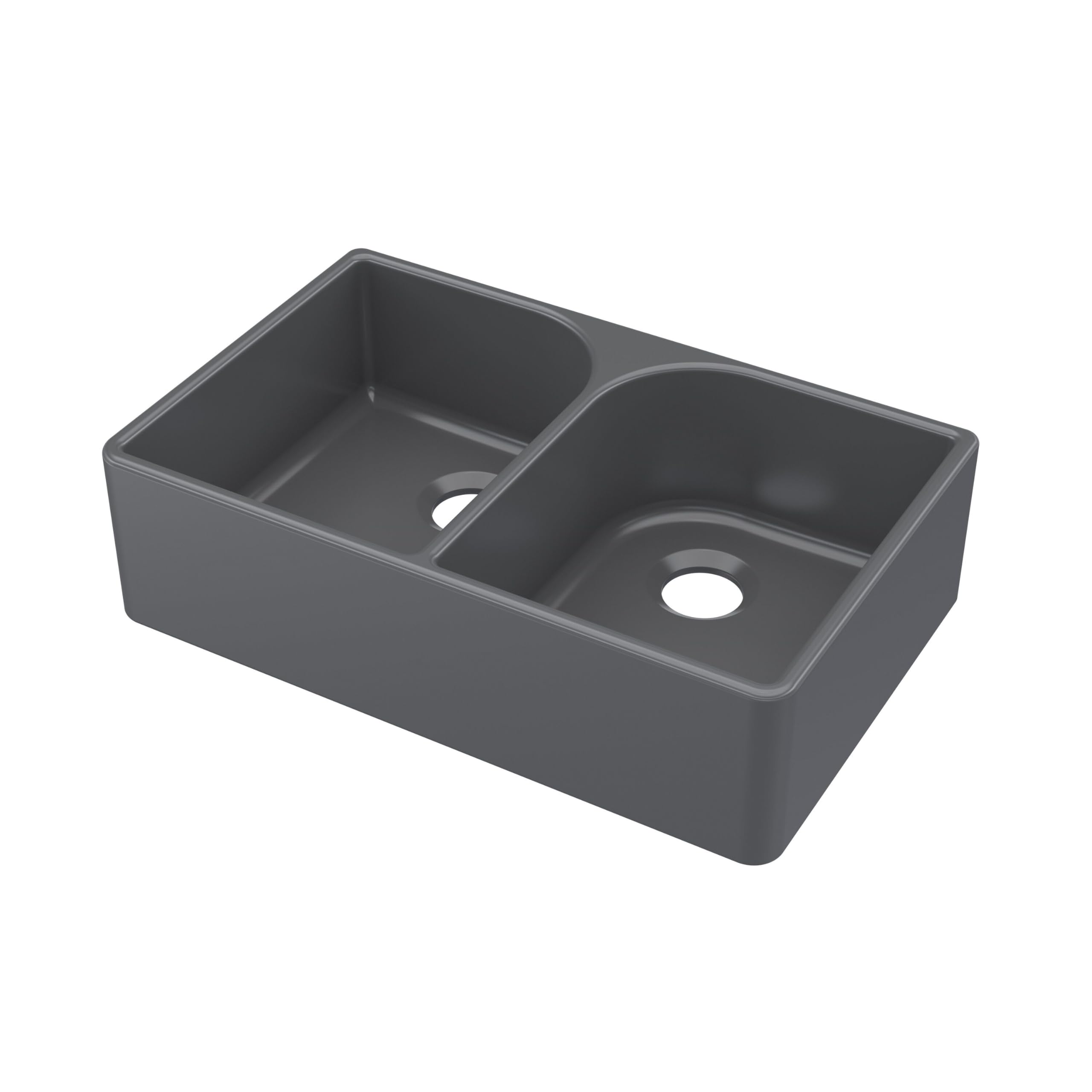 Balterley Dark Grey 795Mm Butler Kitchen Sink, Black Double Bowl Flush Weir, No Tap Hole, Durable Butler Fireclay Ceramic Kitchen Sink Bowl, Large Apron Front Farmhouse Sinks - 795 X 500 X 220Mm (Dark Grey)
