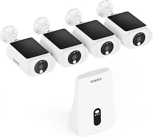 Cámaras de seguridad solares inalámbricas para exteriores, kit de 4 cámaras expansible a 10H, cámaras sin suscripción para sistema de cámaras de