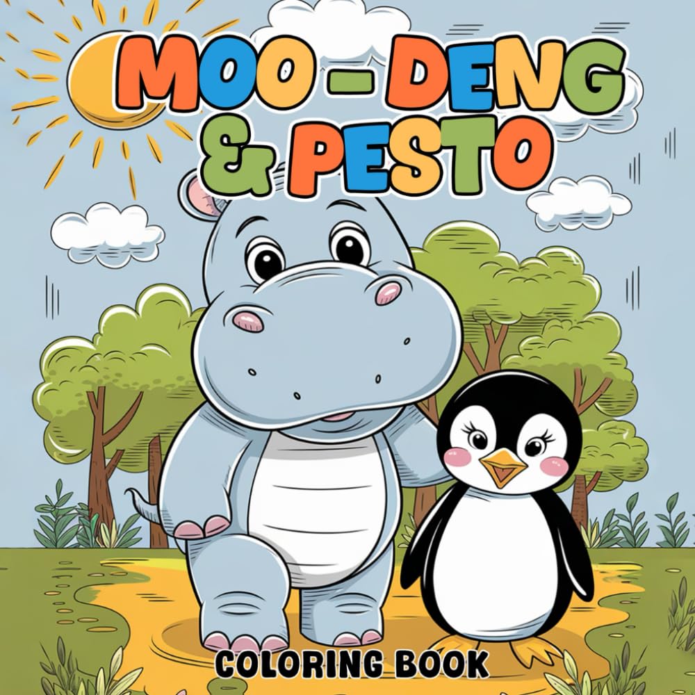 Funny Moo deng and Pesto Coloring Book: Penguin With Cute Baby Hippo. Gift for Kids, Boys, Girls,... Moo Deng Baby Hippo and Penguin Pesto Lover.