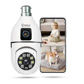DDLC Light Bulb Security, Dual Lens Camera 4mp Light Bulb Camera WiFi Outdoor, Smart 360° 1080p Motion Detection Light Bulb, Home Security Camera (Dual Lens Light Bulb)