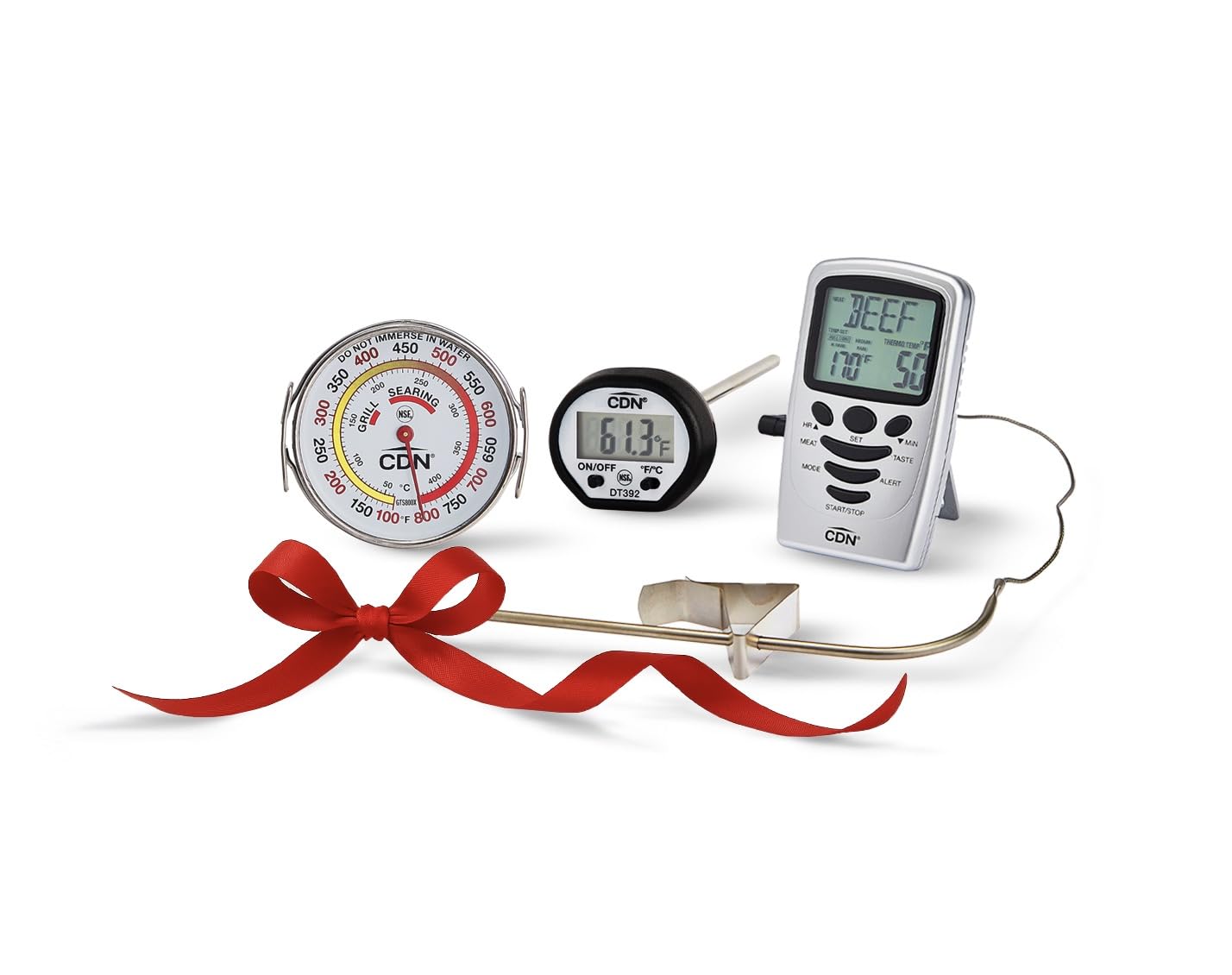CDN Gifts Set 3-Piece Chef's Thermometer Set, Including Digital Probe Timer, Meat Thermometer, Grill/Oven Surface Thermometer.