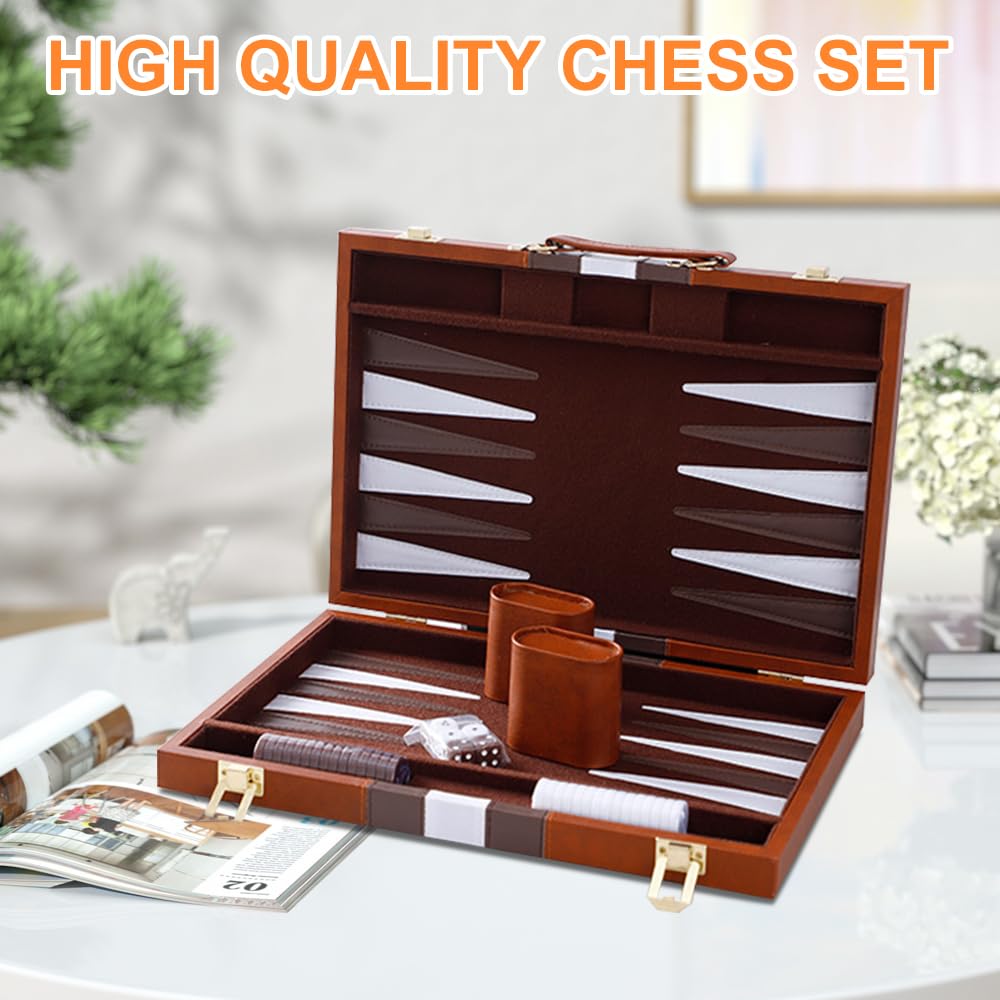 Juego De Backgammon De Viaje 28 Cm Con Asa - Tablero De Cuero Sintético Para 2 Jugadores, Ideal Para Camping