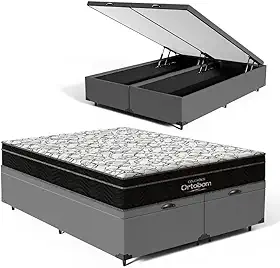 Cama Box Baú com Colchão de Espuma D45 Ortobom Airtech Ortopillow 150 (Queen)