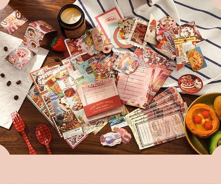 Image of GDNK Scrape Book Kit Scrapbooking Kit Vintage Journal Scrapbook Pack DIY Paper Stickers, Craft Kits Notebook, Collage Album Aesthetic Sticker Journaling Scrapbook Photo Album (Food Diary)