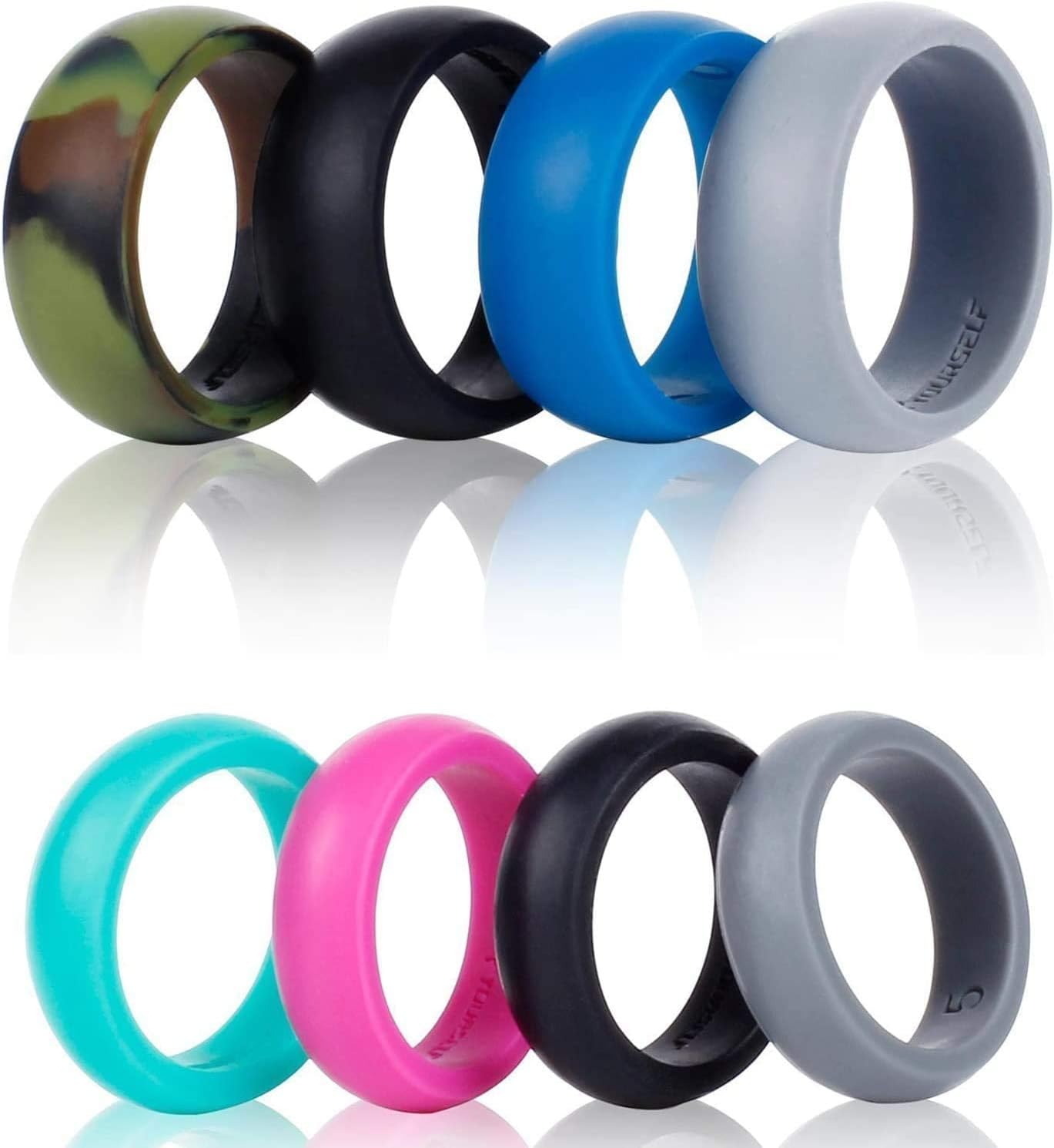 SYOURSELF Silicone Rings Mens, Rubber Wedding Rings, 6 Pack Thick, Breathable, Stackable, Comfortable, Wide Ergonomic Design Rubber Wedding Rings Bands for Sports, Outdoors + Gift Box