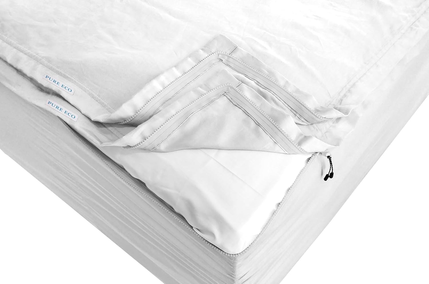 Zipper Fitted Sheet - Includes 1 Fitted Sheet Base & 2 Zip-On Sheets - Upto 16” in. Deep Pockets Twin Size Zipper Fitted Sheet - Easy to Change, Sateen Cotton 600 TC Fitted Sheet - White Twin Size (39x75) White