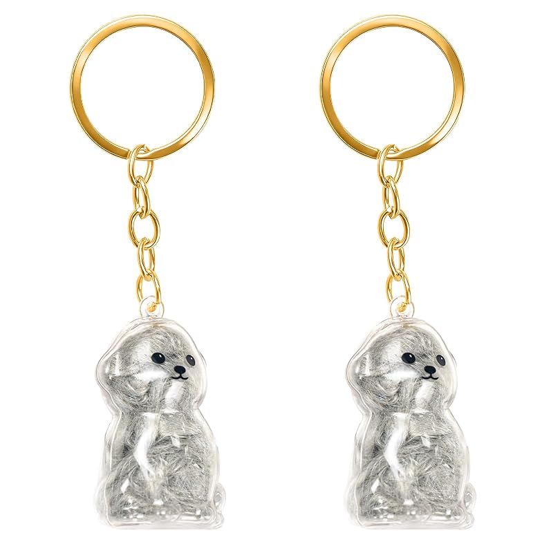 Chaveiro memorial transparente para pelos de cães ELANE Clear Bichon — Pacote com 2