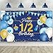 1/2 Birthday Decoration Backdrop Blue and Gold Half Birthday Banner 6 Months Happy Birthday Background Half Birthday Party Supplies Photo Booth Props for Photography (3.6 x 6 Feet)