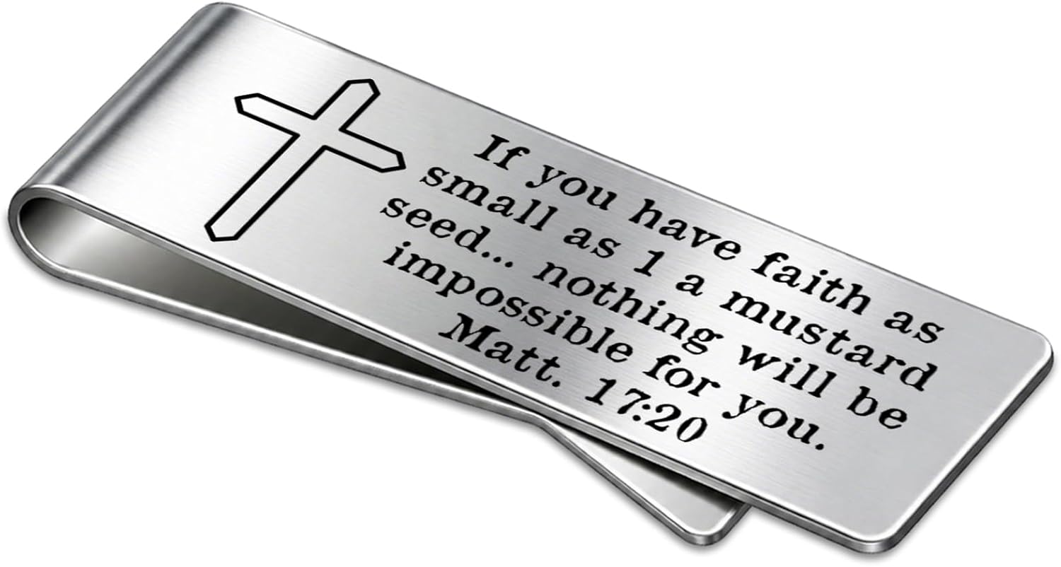 Christian Money Clip Gift for Men Engraved Bible Verse Stainless Wallet