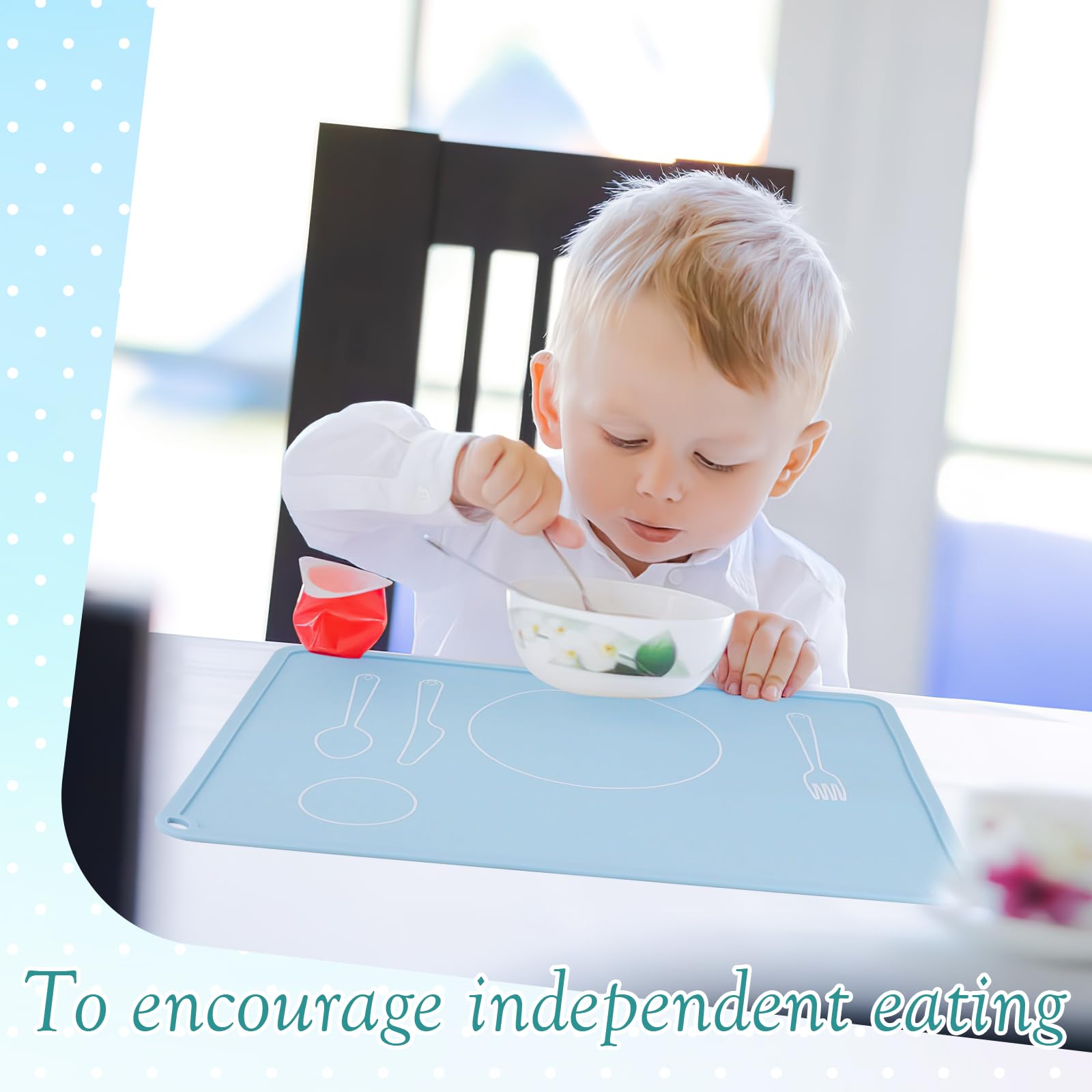 4 tovagliette Montessori in silicone antiscivolo, 40,6 x 30,5 cm, per mangiare, per mangiare, per tavolo da pranzo, imparare, viaggiare, cucina