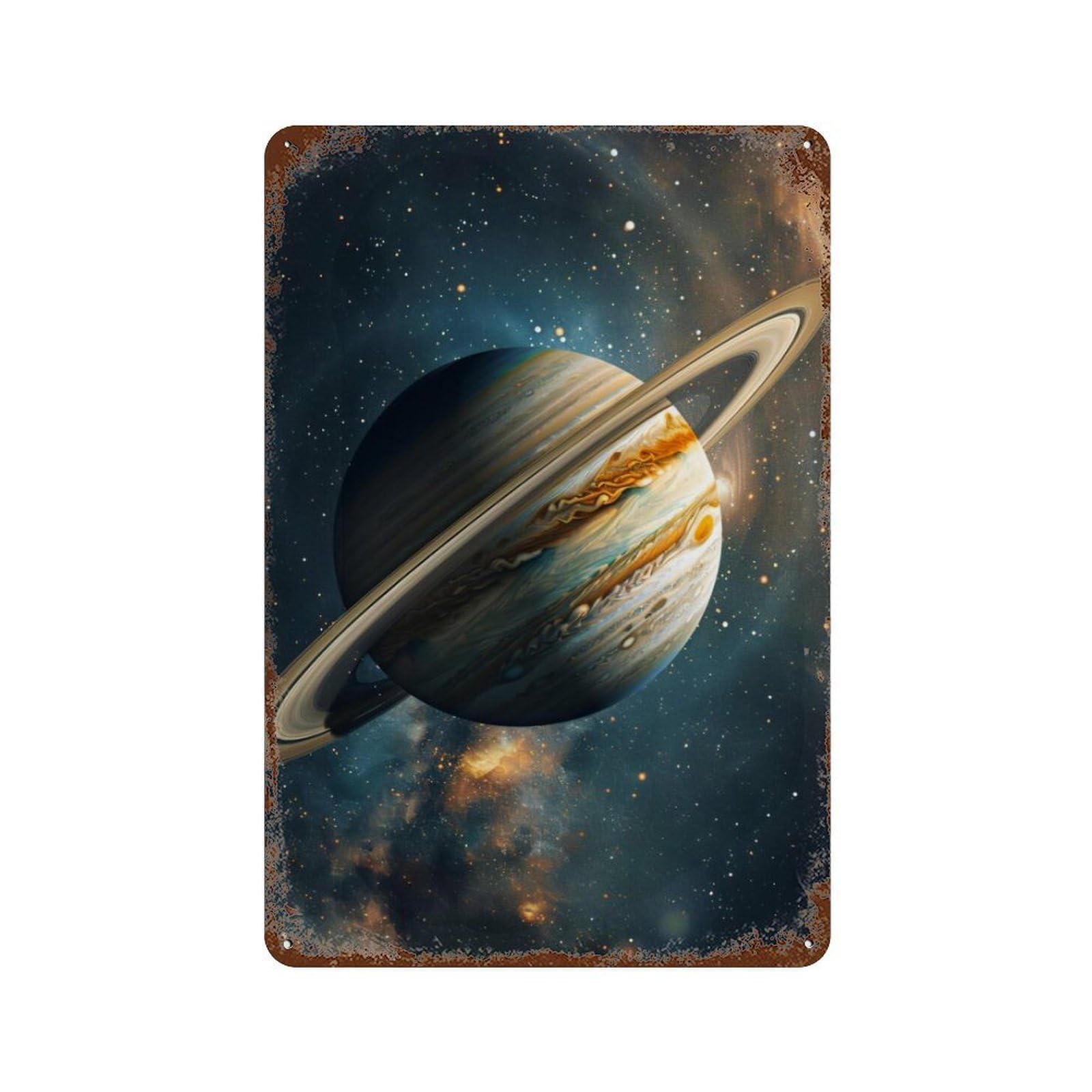 Saturn's Majestic Rings in Space Vintage Metal Tin Sign 11.8"x7.9", Farmhouse Wall Decor for Garage, Bar And Workshop Decor