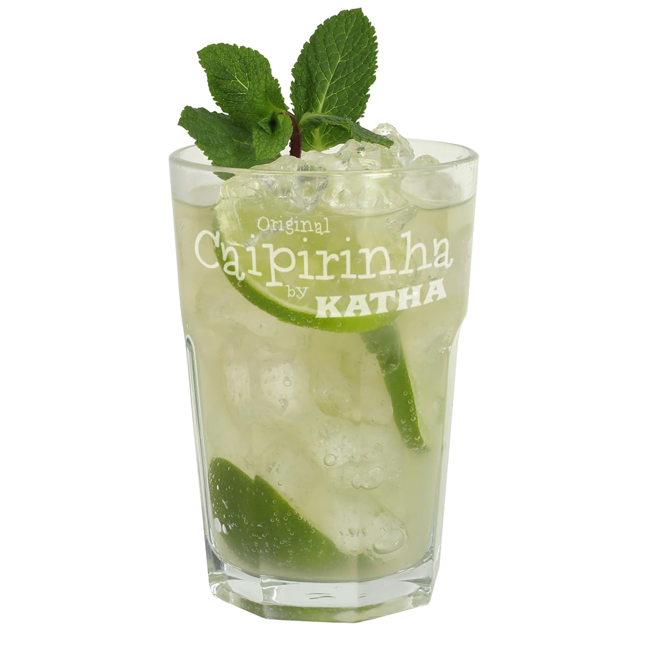 Herz & Heim® Caipirinha Glas mit Gravur des eigenen Namens Küche, Haushalt & Wohnen