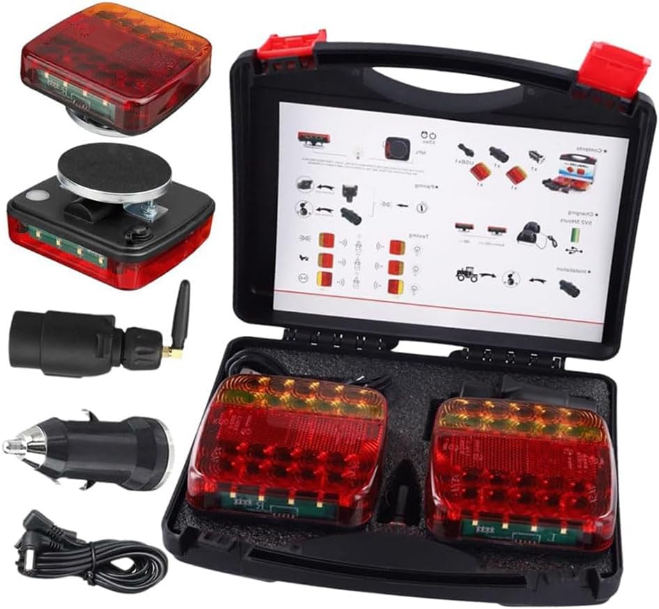 Wireless Trailer Lights, LED Trailer Light Kit, Rechargeable Towing Light Kit with Powerful Suction Base for Trucks, Boat, RV, Vehicle. (1PCS)