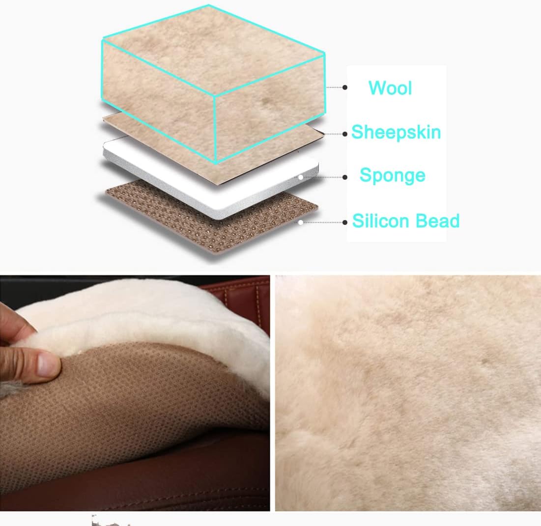 OGLAND Fuzzy Sheepskin Car Seat Covers | Genuine Fur Wool Seat Protectors for Leather Bucket Seat Cushions | Fluffy Warmers for Mercedes, Audi & Luxury Cars | Flush Furry Interior Upgrade, Pearl