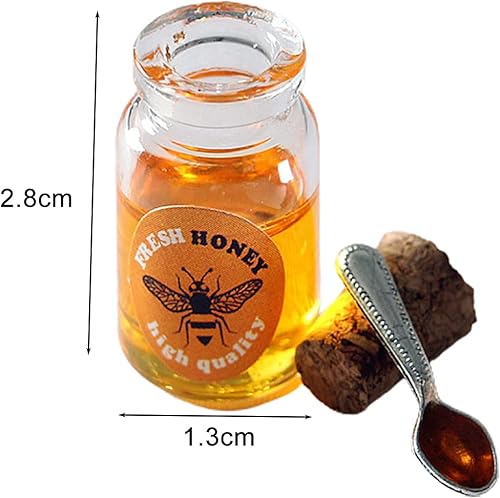 Miniatura 7 de Goodliest Accesorio de casa de muñecas en miniatura, mini mermelada de resina, casa de muñecas de leche, miel, mermelada de fresa con cuchara para