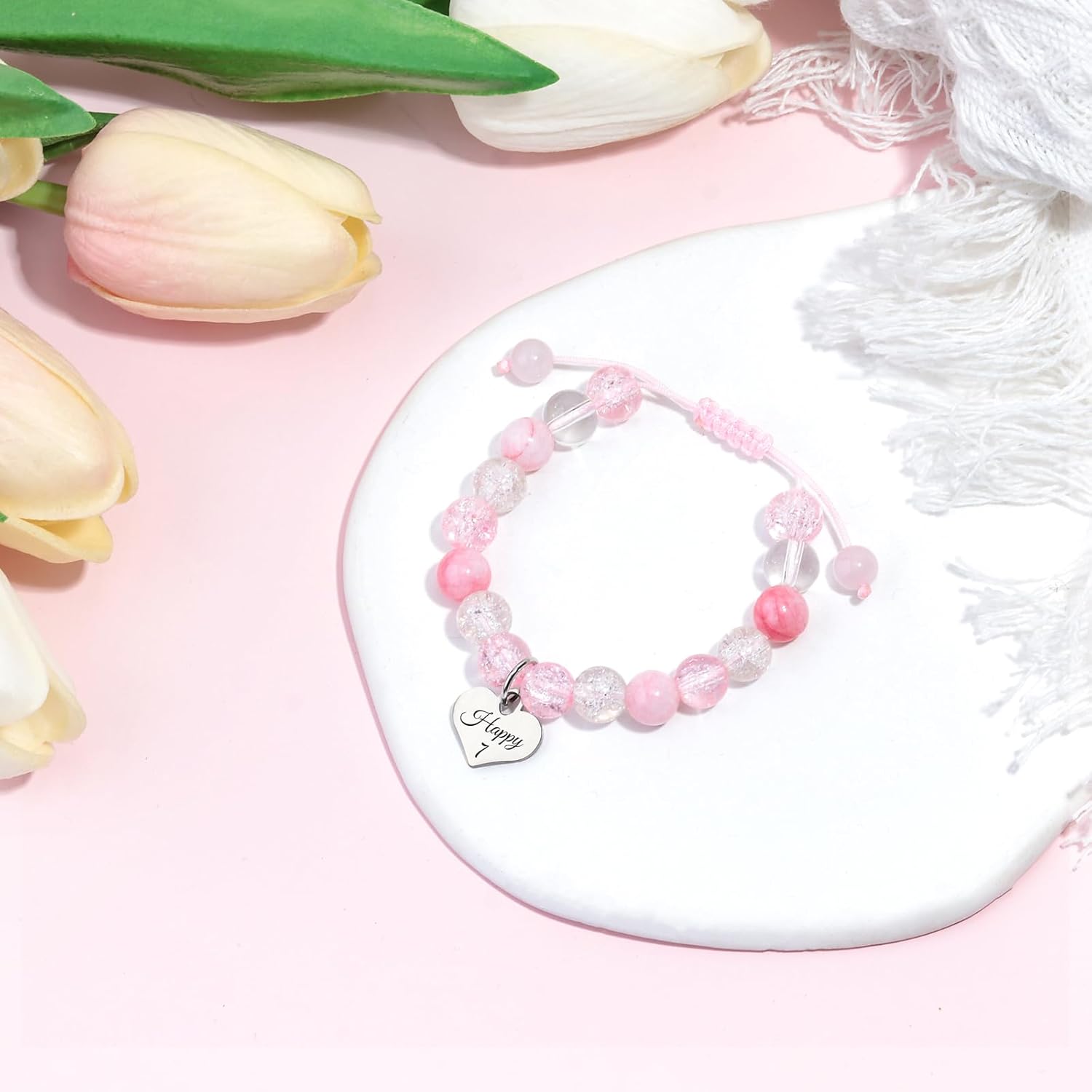 Birthday Bracelets Gifts for 1 2 3 4 5 6 7 8 Year Old Girls, Pink and white crystals Heart Charms Bracelets, Birthday Gifts for Girls Daughter Granddaughter Niece - Image 5