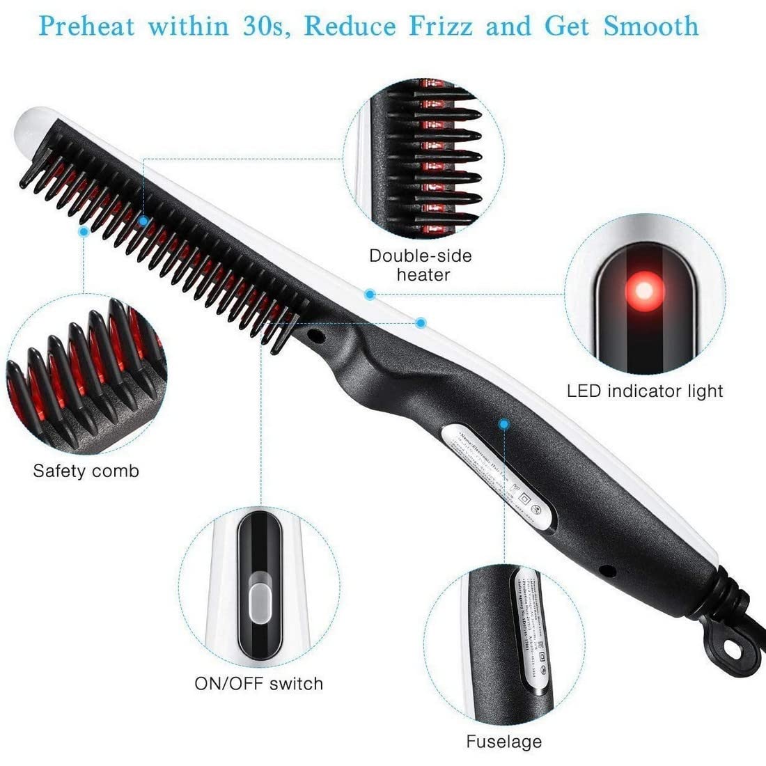 UGU ZONE V2 Multifunctional Quick Beard Electric Hair Styler Comb For Men With Side Hair Detangling, Curly Hair Straightening For Beard Style(White) 1