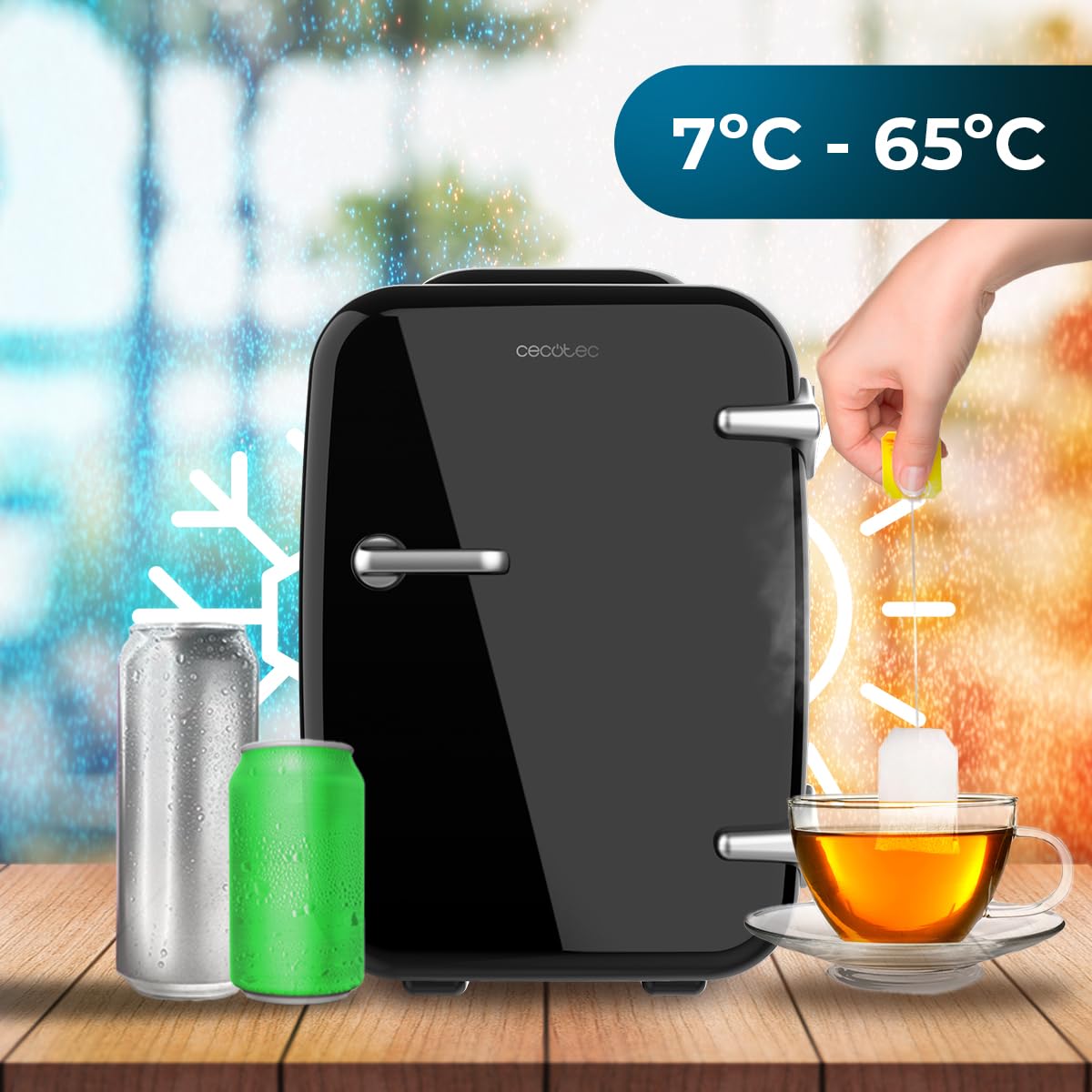 Cecotec Bolero MiniCooling 4L Mini-Kühlschrank 12V-220V Auto Wohnwagen Kühl- Heizfunktion 5-65°C Havanna Black