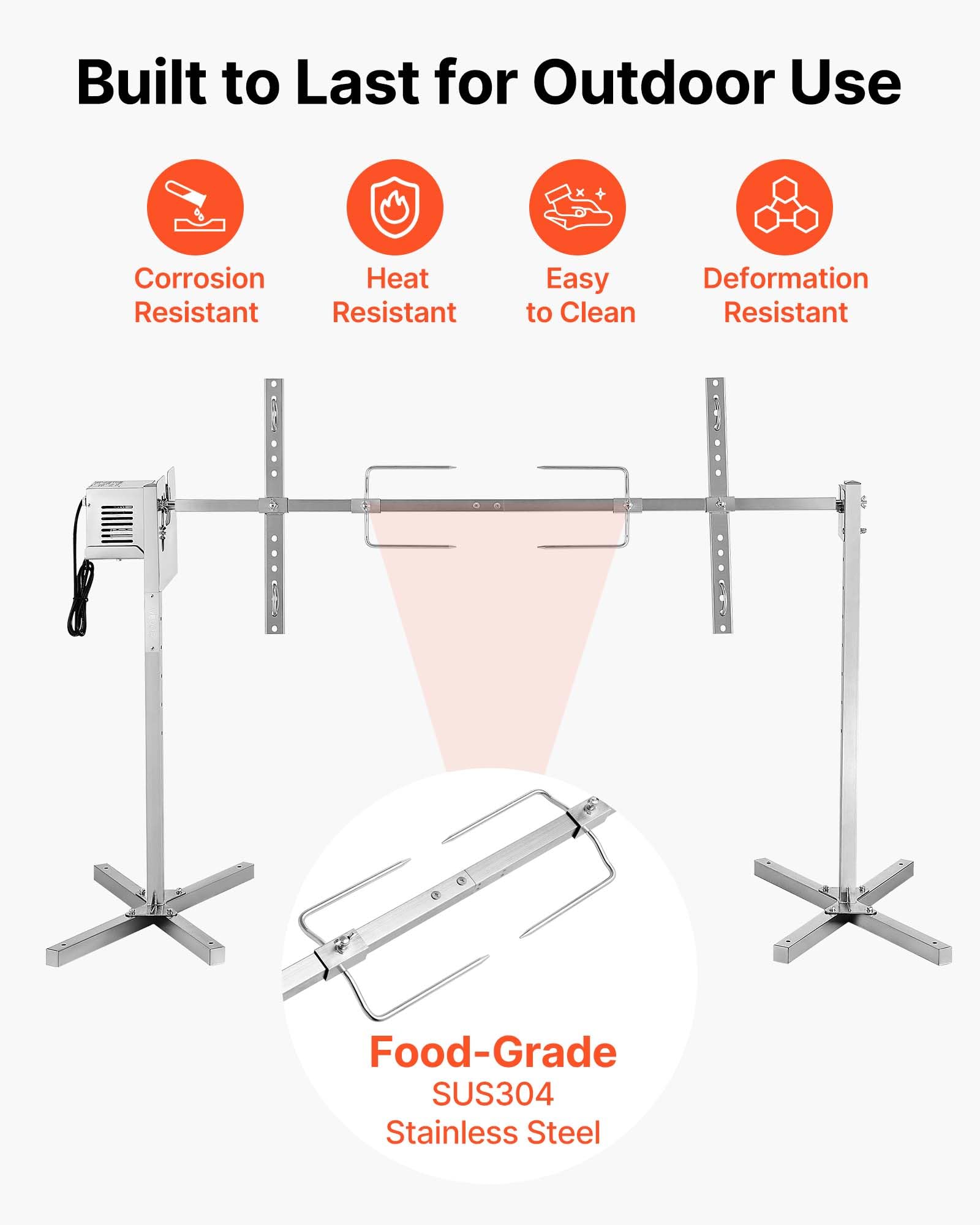VEVOR Griglia per Arrosto da Barbecue da 1321 mm, AC 220-240 V, Set Griglia per Girarrosto Elettrico a 8 Stadi con capacità di Carico di 40 kg, Motore da 38 W, per Feste, Riunione di Famiglia
