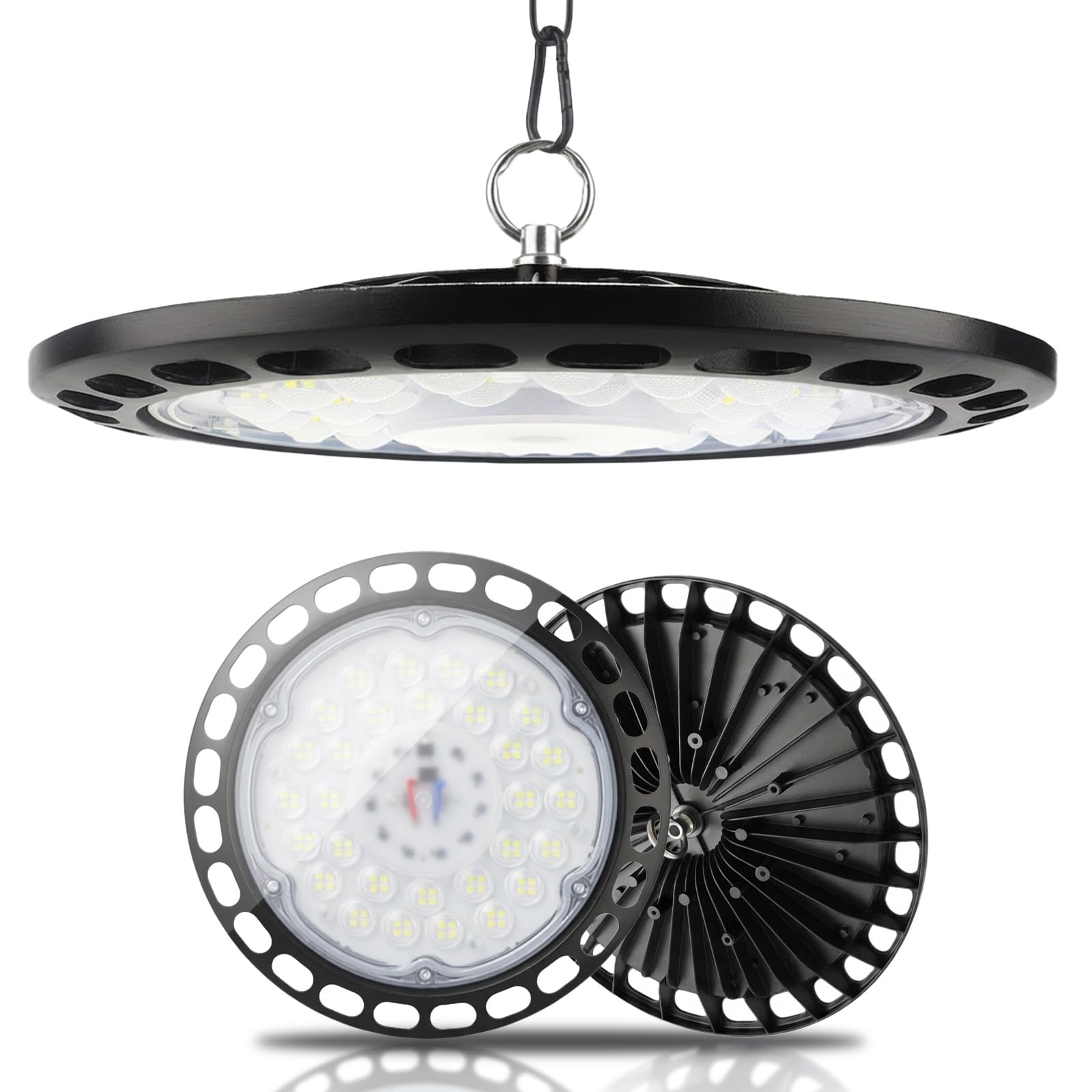 Fynokst 100W UFO LED High Bay Light，Garage Light 30000LM 6000K Super Bright Industrial UFO Lamp IP66 Waterproof Daylight White LED Warehouse Lighting Shed Lighting for Workshop Warehouse Factory