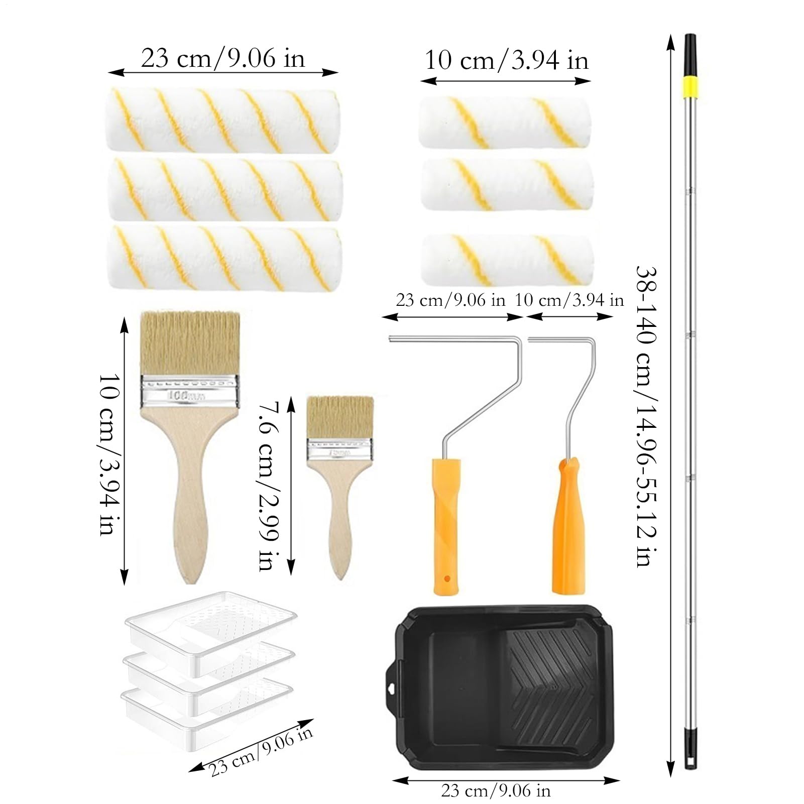 Malerroller-Set, multifunktionales Farbrollen-Set mit ausziehbarem Griff, Renovierungszubehör für Haushaltsprojekte, für Dekoration, Terrassen, Türen, Zäune,