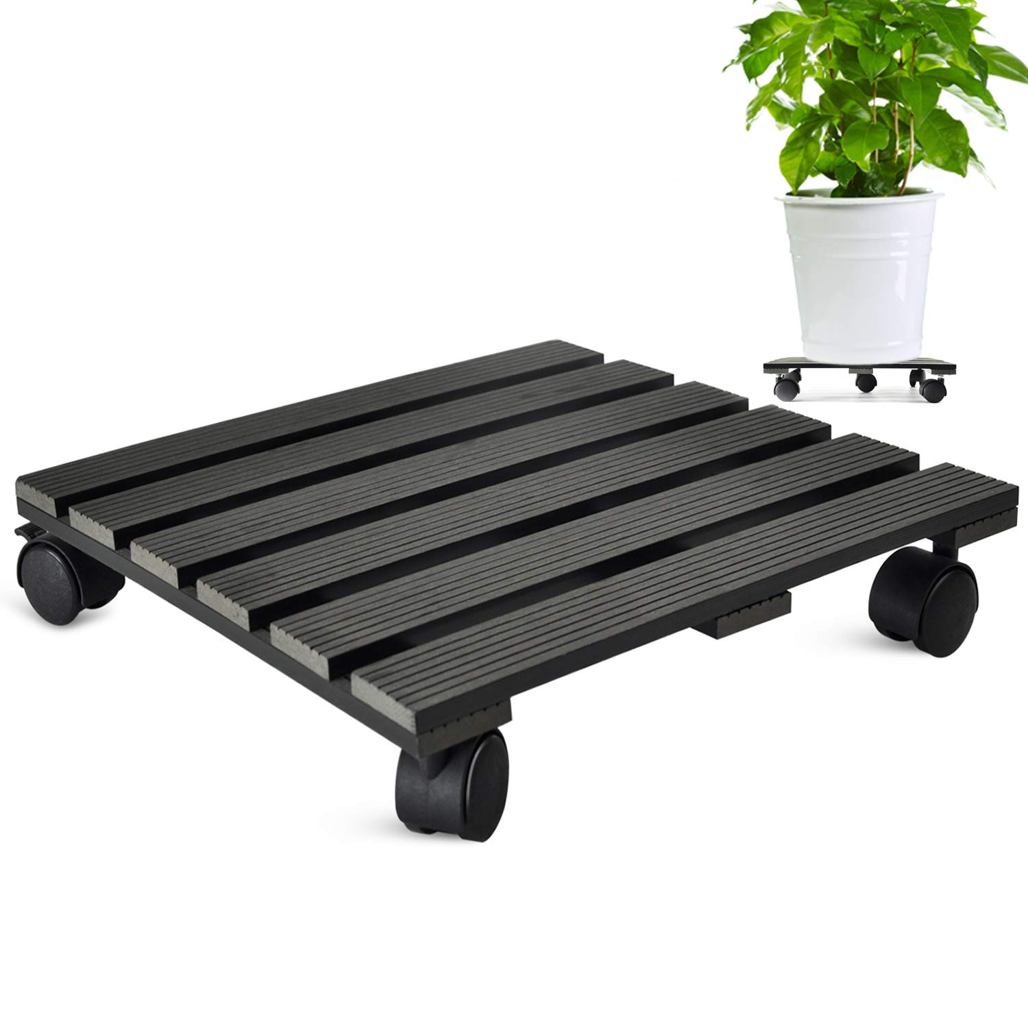 CERBIOR Plant Caddy Heavy Duty Plant Pot with 5 Rolling Wheels Indoor/Outdoor Holds up to 14 Inches and 150 Lbs Strong and Sturdy Design (14 Inch Square, Charcoal 1Pack)