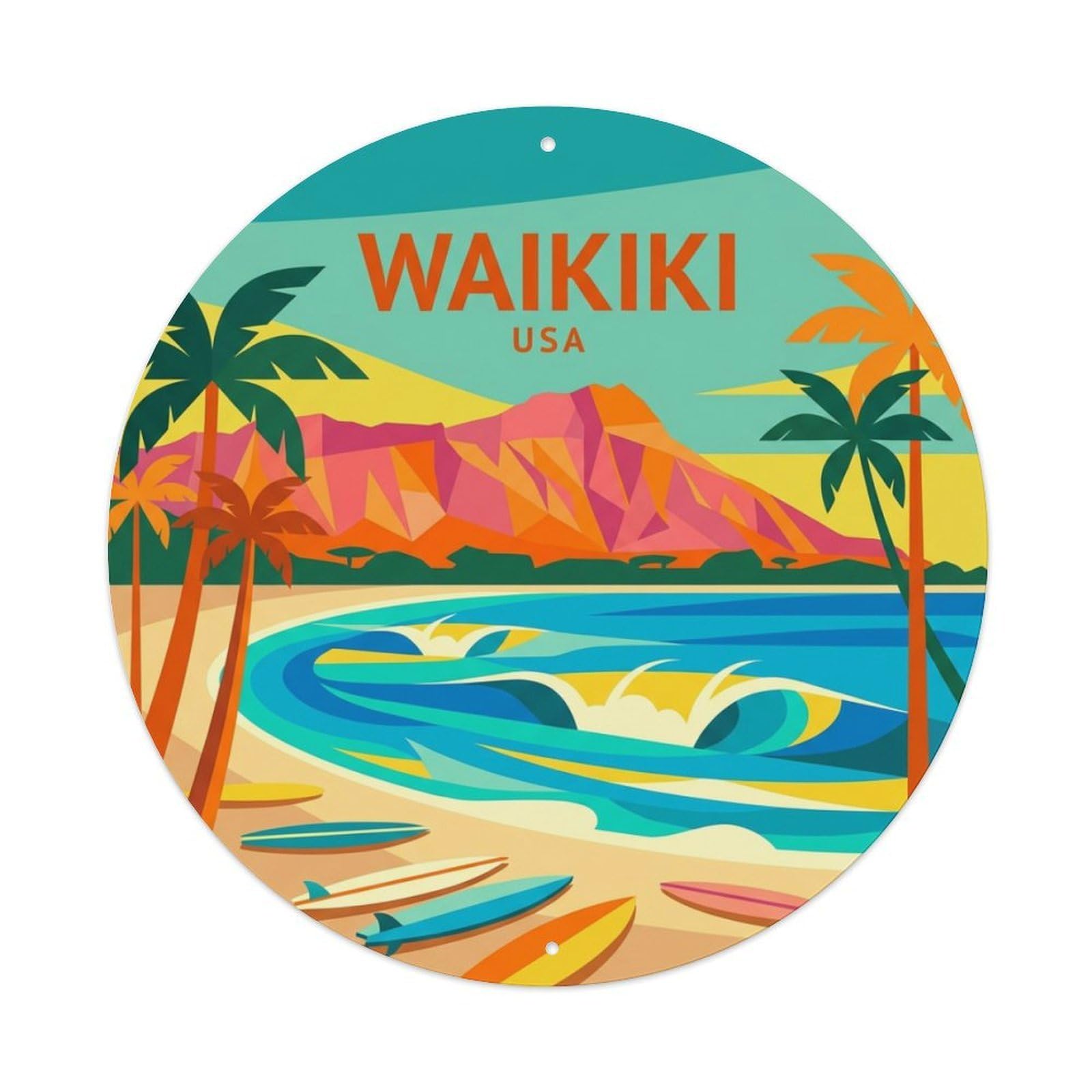 Vintage Travel Waikiki Hawaii Ambition Metal Tin Sign