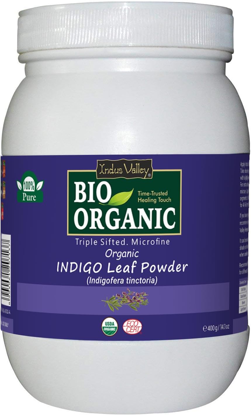 Indus Valley Bio Organic Natural Henna Hair Color Indigo Leaf Powder 400gm| 100% Gray Hair Coverage And Long Lasting Hair Dye | Vegan and Cruelty-Free