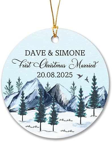 Adorno de Navidad para parejas, adorno de casado de primera Navidad 2024, regalo personalizado para elegir el nombre y la fecha, adorno de Navidad