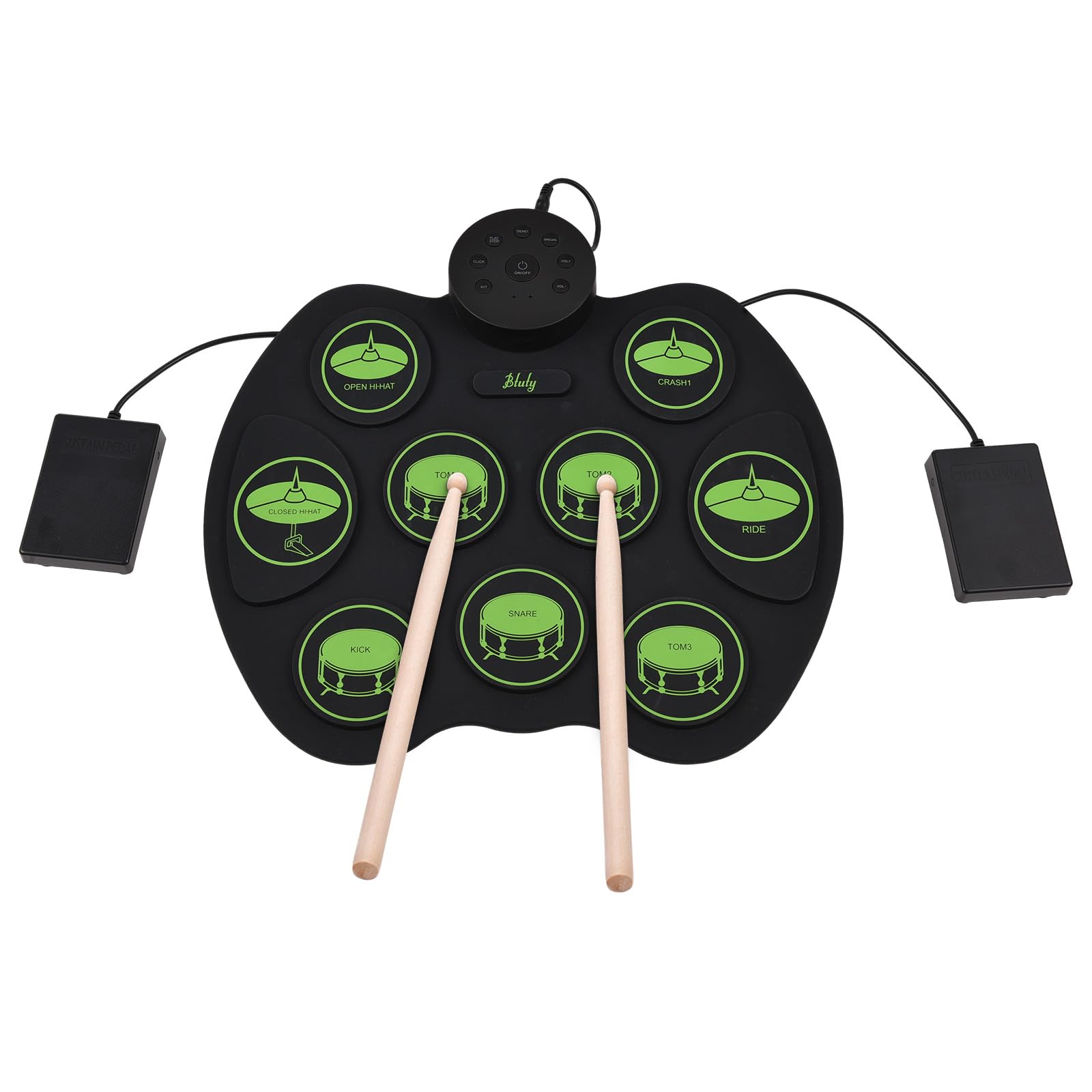 Btuty Set di Batterie Elettroniche - Kit di Batteria di Azionamento Digitale Sensibile al Tatto 9 Pad Batteria 2 Pedali (Senza Altoparlanti)