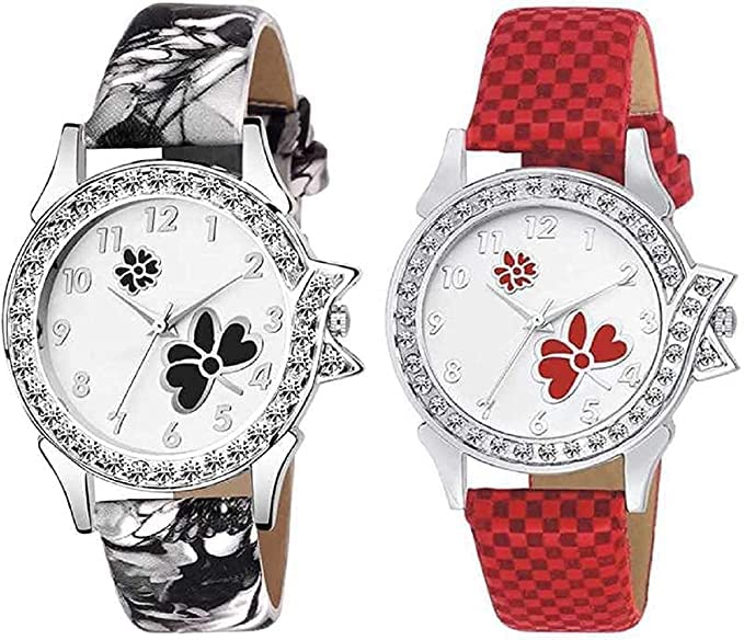Watch City - Watch for Girls and Womens Analogue Watch Round Dial Waterproof Casual/Formal Multicolor Black and Red Strap Watch Combo Gift for Sister, Wife, Girlfriend (B0BND9QHC7) Amazon Price History, Amazon Price Tracker